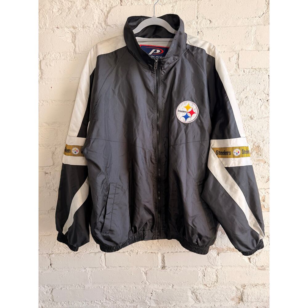 Pittsburgh Steelers Pro Player Black Hooded Jacket Men’s Large Quilted Lined Vtg